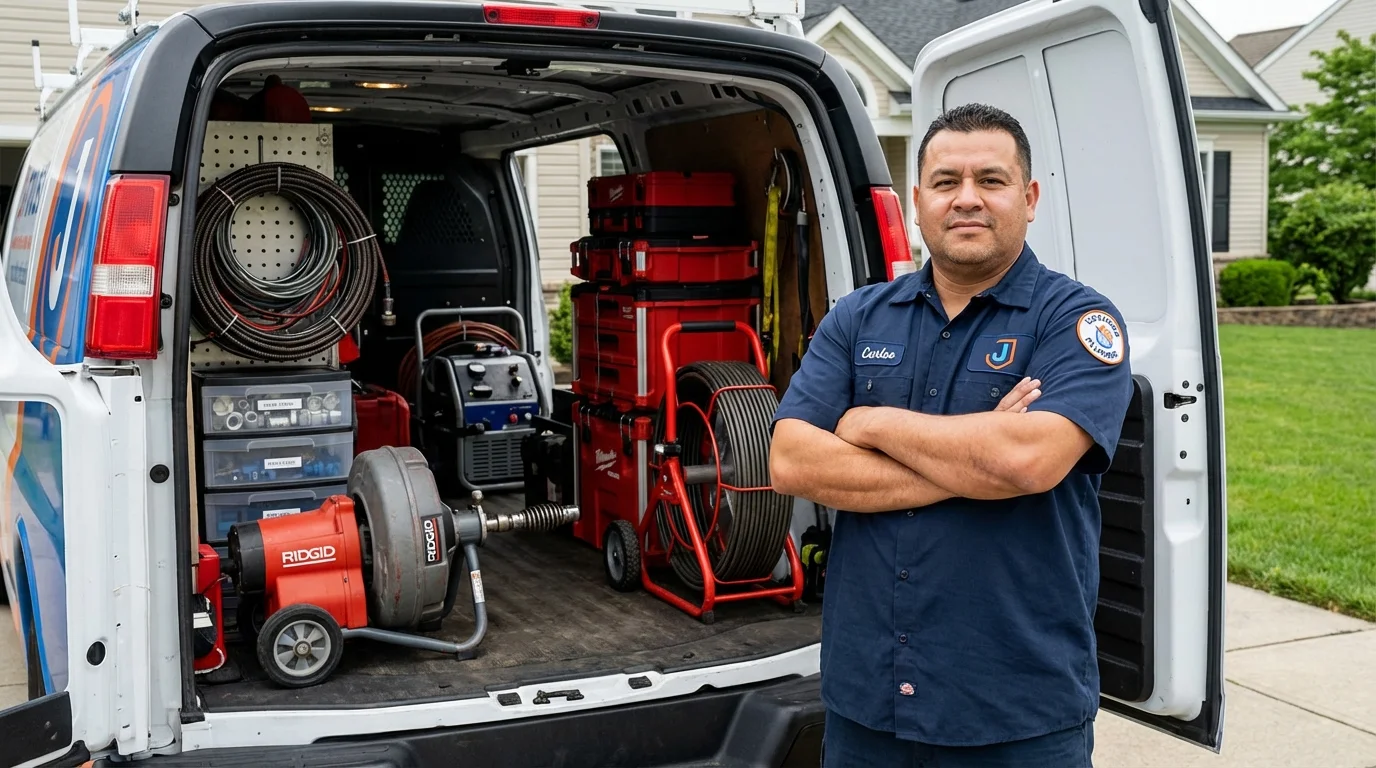 Professional drain cleaning equipment and Johns Plumbing LLC plumber in Marengo
