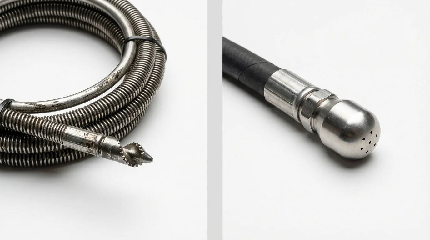 Drain snake cable and hydro jetting nozzle used for drain cleaning in Marengo, IL